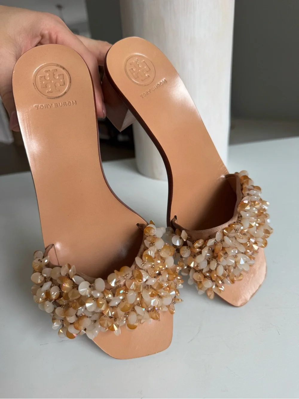 Tory Burch Embellished Beaded Heeled Sandals – Size 6.5